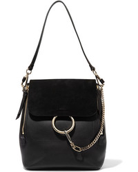 Chloé Faye Medium Textured Leather And Suede Backpack Black