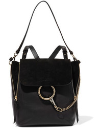 Chloé Faye Medium Textured Leather And Suede Backpack Black