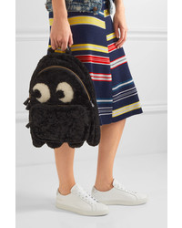 Anya Hindmarch Ghost Leather Trimmed Shearling Backpack Black