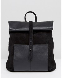 Asos Leather And Suede Roll Top Midi Backpack