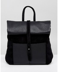 Asos Leather And Suede Roll Top Midi Backpack