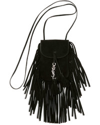 Saint Laurent Anita Mini Flat Suede Shoulder Bag With Fringe Black