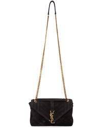 Saint Laurent Black Suede Medium Monogram Slouchy Chain Bag
