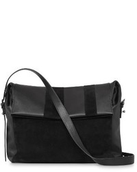 AllSaints Casey Calfskin Leather Suede Shoulder Bag Black
