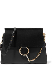Chloé Faye Medium Leather And Suede Shoulder Bag Black
