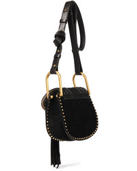Chloé Hudson Mini Whipstitched Suede Shoulder Bag Black