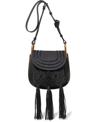 Chloé Hudson Small Whipstitched Leather And Suede Shoulder Bag Black