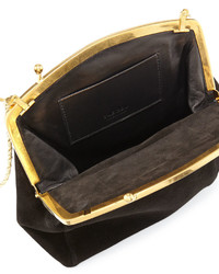The Row Jarnette Double Frame Suede Shoulder Bag Black