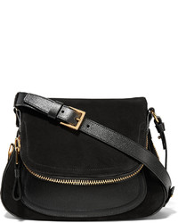 Tom Ford Jennifer Medium Textured Leather Trimmed Suede Shoulder Bag Black
