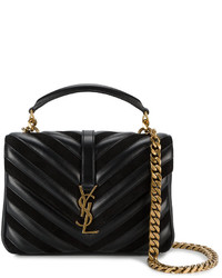 Saint Laurent Medium Black Leather Collge Monogram Shoulder Bag