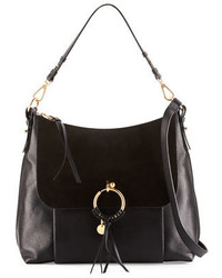 See by Chloe Ring Large Suede Leather Shoulder Bag Black