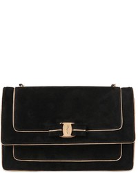 Salvatore Ferragamo Large Ginny Suede Bag With Gold Piping