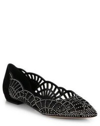 Giorgio Armani Crystal Covered Suede Point Toe Ballet Flats