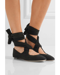 The Row Elodie Lace Up Suede Ballet Flats Black
