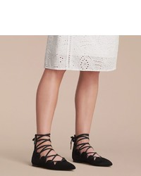 Burberry Scalloped Suede Lace Up Ballerinas