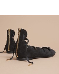 Burberry Scalloped Suede Lace Up Ballerinas