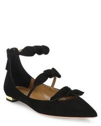 Aquazzura St Tropez Bow Suede Point Toe Flats