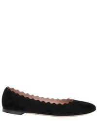 Chloé Suede Scalloped Ballet Flat In Black