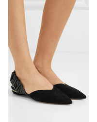 Nicholas Kirkwood Suzi Suede And Ruched Leather Slingback Point Toe Flats