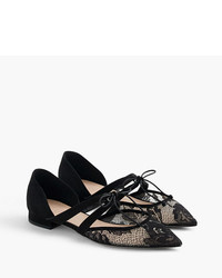 J.Crew Tie Front Flats In Lace And Suede