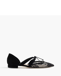 J.Crew Tie Front Flats In Lace And Suede