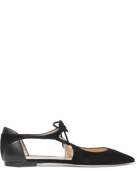 Jimmy Choo Vanessa Cutout Suede And Leather Point Toe Flats Black