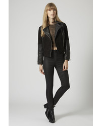 Topshop Leather And Suede Panel Biker Jacket