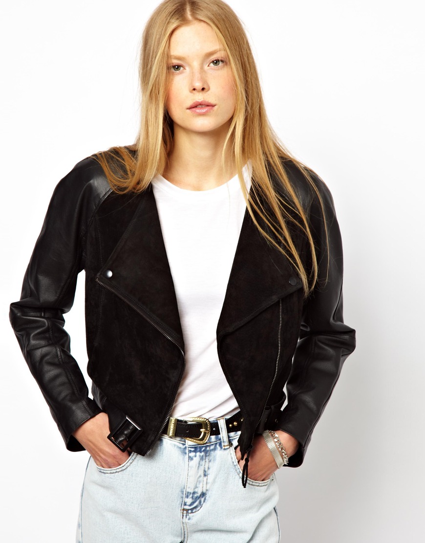 Monki Cropped Leather Suede Biker Jacket, $101 | Asos | Lookastic.com