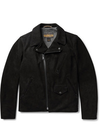 Men's Black Suede Biker Jacket, Black Turtleneck, Grey Plaid Dress ...