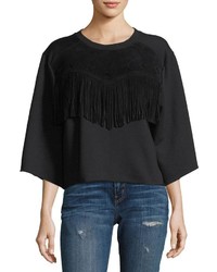 Current/Elliott The Suede Fray Popover Wide Sleeve Cotton Top