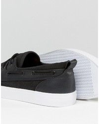 Asos Boat Shoes In Black Faux Suede With Perforated Detail