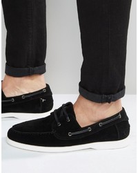 Asos Boat Shoes In Black Faux Suede With Ticking Stripe Lining