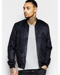 Asos Brand Faux Suede Bomber Jacket In Black
