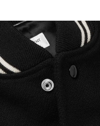 Saint Laurent Leather Trimmed Wool Blend Bomber Jacket