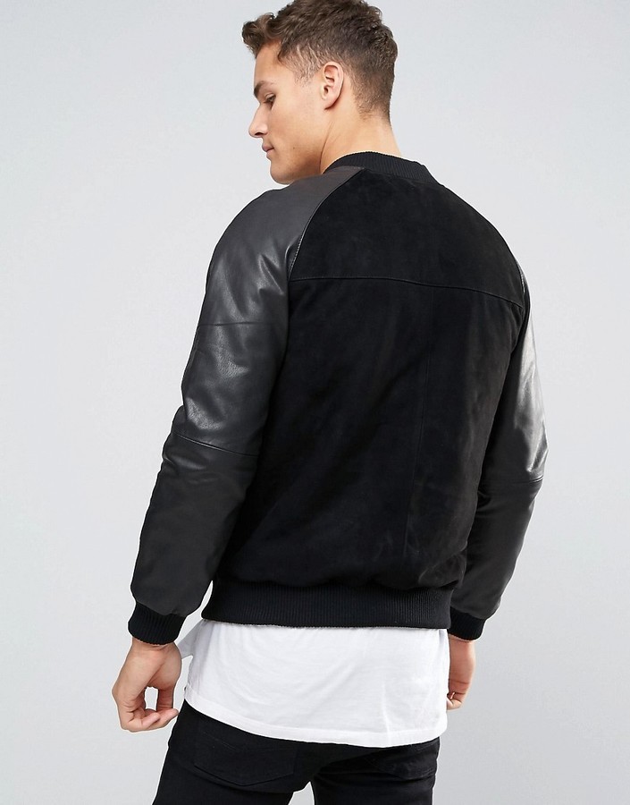 Asos Suede Bomber Jacket With Leather Sleeves In Black, $151 | Asos ...