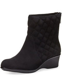 Taryn Rose Andy Quilted Suede Demi Wedge Bootie Black
