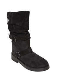 Ann Demeulemeester 30mm Double Buckle Suede Pull On Boots