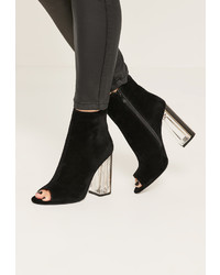 Missguided Black Faux Suede Peep Toe Clear Heeled Boots