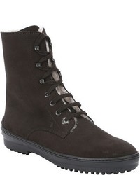 Tod's Black Suede Fur Lined Lace Up Boots