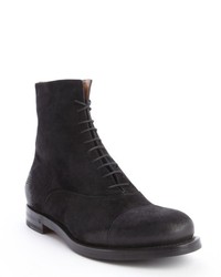 Gucci Black Suede Logo Embossed Lace Up Ankle Boots