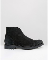 Asos Boots With Zip Front In Black Suede