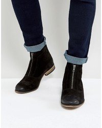 Asos Boots With Zip Front In Black Suede