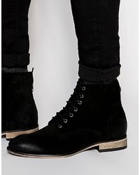 Asos Brand Boots In Black Suede With Heel Zip
