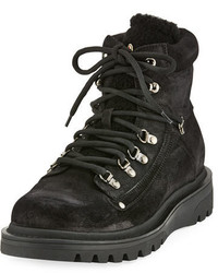 Moncler Egide Suede Hiking Boot With Shearling Trim Black