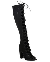 Emma Tall Suede Lace Up Block Heel Boots