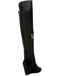 Neiman Marcus Envy Suede Stretch Wedge Boot Black