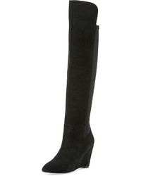 Neiman Marcus Envy Suede Stretch Wedge Boot Black