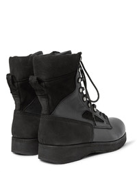 Sacai Hender Scheme Panelled Distressed Suede And Leather Boots