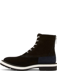 John Undercover Black Suede Contrast Lace Up Combat Boots