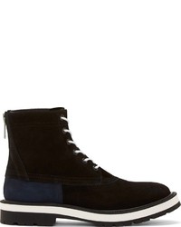John Undercover Black Suede Contrast Lace Up Combat Boots